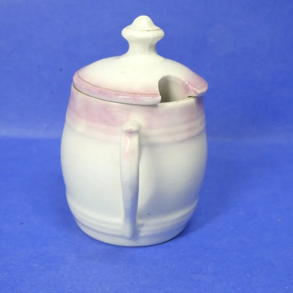 Porcelain Mustard Jar w/Lid Germany Pink White Antique
